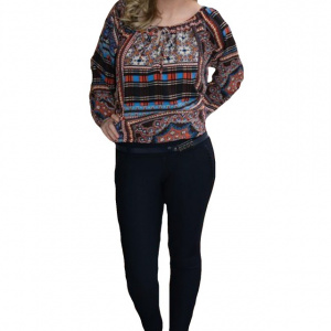 Pantalon trendy de toamnba-iarna, bleumarin cu design brodat - Img 1