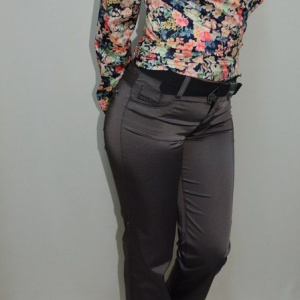Pantalon trendy,design modern, insertii de cusaturi, nuanta gri - Img 3