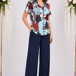 Pantalon usor si comod, din in, nuanta bleumarin, masura mare