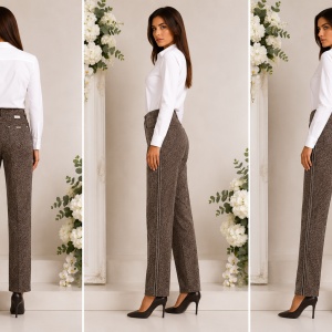 Pantaloni Damă Maro, Model Texturat – Bumbac Elastic, Croială Clasică - Img 2