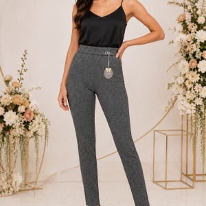 Pantaloni Damă Tip Colant, Talie Elastică și Buzunare Laterale – Gri