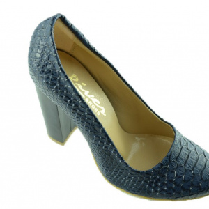 Pantof bleumarin cu model de piele de reptila iesit usor in relief - Img 6