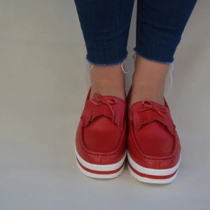 Pantof casual cu aspect mocasin, culoare rosie, din piele moale - Img 6