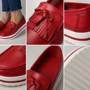 Pantof casual cu aspect mocasin, culoare rosie, din piele moale - Img 2