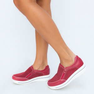 Pantof casual din piele naturala de culoare marsala - Img 4