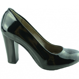 Pantof clasic cu toc inalt, de culoare neagra, cu varf rotund - Img 1