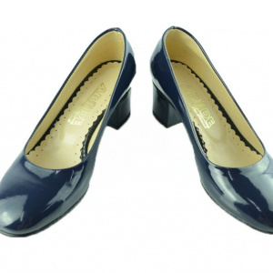 Pantof clasic cu toc patrat, de culoare bleumarin, cu aspect lucios - Img 4