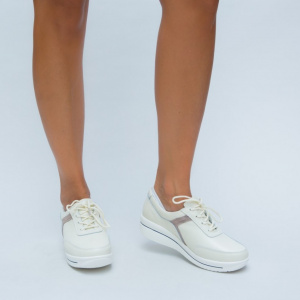 Pantof confortabil din piele naturala bej cu talpa plina - Img 4