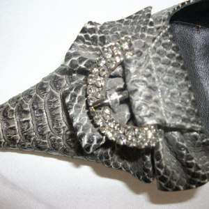 Pantof cu aspect de piele de sarpe, nuanta de gri, toc subtire - Img 2