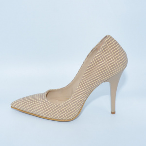Pantof elegant cu toc inalt, tip stiletto, de culoare bej cu model - Img 3
