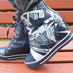 Pantof sport cu platforma ascunsa, bleumarin cu design interesant - Img 2