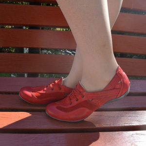 Pantof sport, talpa joasa, din piele naturala, de culoare rosie - Img 2