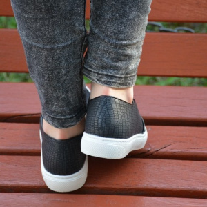 Pantof tineresc tip sport, culoare neagra, din piele ecologica mata - Img 4