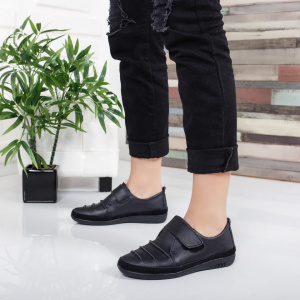 Pantof tip sport cu bareta peste picior, din piele naturala, negru - Img 7