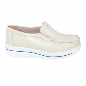 Pantofi bej cu talpa ortopedica ,din piele,model simplu - Img 1