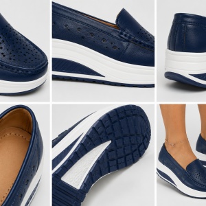 Pantofi casual Engros din piele naturala dama, Buga Bleumarin - Img 2