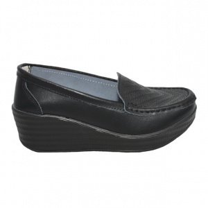 Pantofi damă negri din piele naturală cu platformă confortabilă
