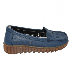 Pantofi perforați damă bleumarin din piele naturală cu talpă confortabilă