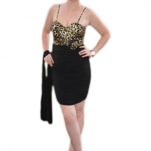 Rochie aparte de ocazii, mulata pe corp, cu insertie animal-print sus