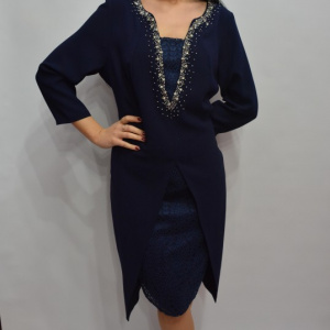 Rochie bleumarin pentru ocazii cu insertii de dantela si strasuri - Img 3