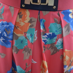 Rochie casual, bleumarin-corai, cu imprimeu floral si insertie de dantela - Img 5