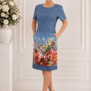 Rochie casual cu imprimeu tineresc multicolor si maneca scurta