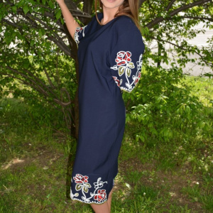 Rochie casual cu maneca scurta si decolteu mic, nuanta bleumarin - Img 3