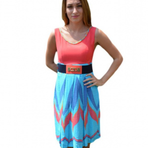 Rochie casual de vara fara maneca si imprimeu multicolor - Img 1