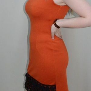 Rochie casual, din stofa, de lungime midi, cu inserti de piele - Img 4