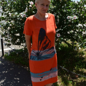 Rochie casual-elegant cu imprimeu, culoare corai - Img 6