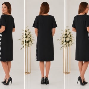Rochie casual-eleganta, design alb pe fundal negru, masura mare - Img 2
