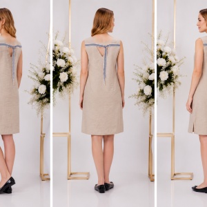 Rochie casual Evetta,accesorizata cu brosa,nuanta de bej - Img 2