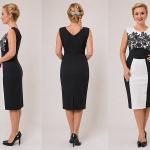 Rochie casual fara maneci si cu imprimeu negru pe fond alb - Img 2