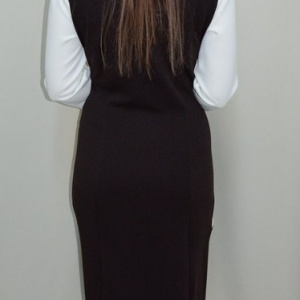 Rochie casual masura mare, de nuanta maro combinata cu alb - Img 5