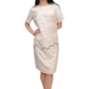 Rochie casual usor cambrata cu imprimeu multicolor, de vara - Img 1