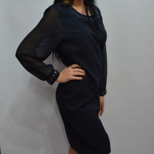 Rochie chic cu maneca din voal transparent si design de strasuri - Img 5
