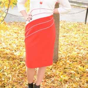 Rochie chic, in doua nuante, rosu si alb, masuri mari - Img 2