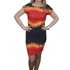 Rochie cu croi clasic, de culoare negru-rosu cu design de buline - Img 1