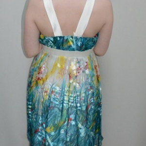 Rochie cu design abstract, nuanta de turcoaz, bretele late - Img 6