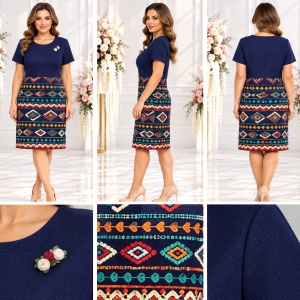 Rochie damă bleumarin cu broderie multicoloră – elegantă - Img 2