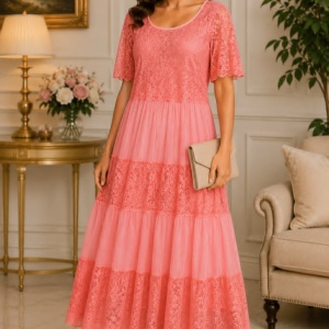 Rochie damă lejeră corai cu imprimeu floral și croială vaporoasă