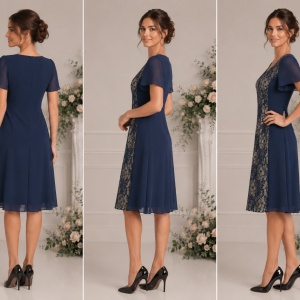 Rochie de culoare bleumarin, decorata cu insertie de dantela - Img 3