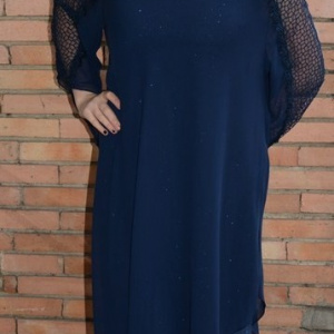 Rochie de gala bleumarin, masura mare, insertie de voal deasupra - Img 2