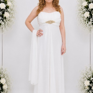Rochie de gala, din voal, croiala usor evazata, de culoare alba