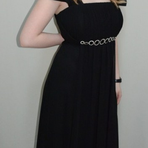 Rochie de gala, nuanta de negru, strasuri argintii atasate - Img 3