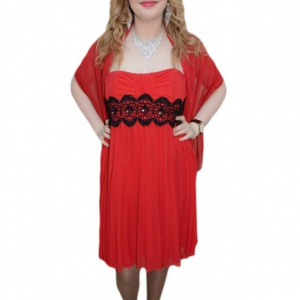 Rochie de gala, nuanta de rosu, design interesant atasat - Img 1