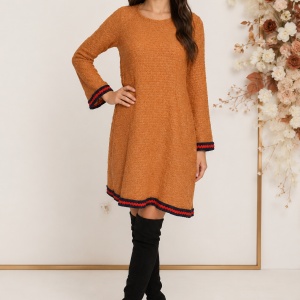 Rochie de iarna cu insertii argintii,nuanta maro