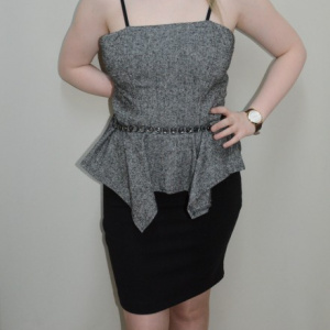 Rochie de ocazie, de nuanta negru-gri, cu peplum in talie - Img 2