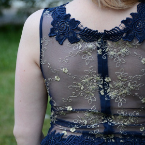 Rochie de ocazie din dantela si tul bleumarin, model cambrat - Img 7