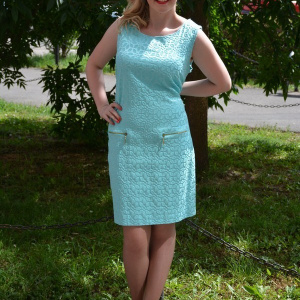 Rochie de ocazie, flori imprimate in material, turcoaz - Img 2